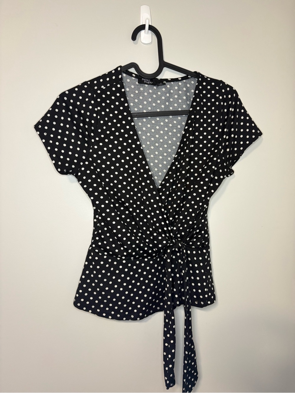 Polka Dot Wrap Top - Black & White Tshirt